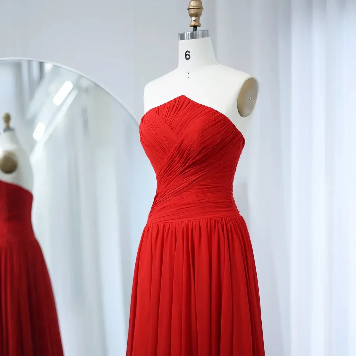 Elegant A-Line Strapless Sleeveless Ruched Chiffon Evening Dress