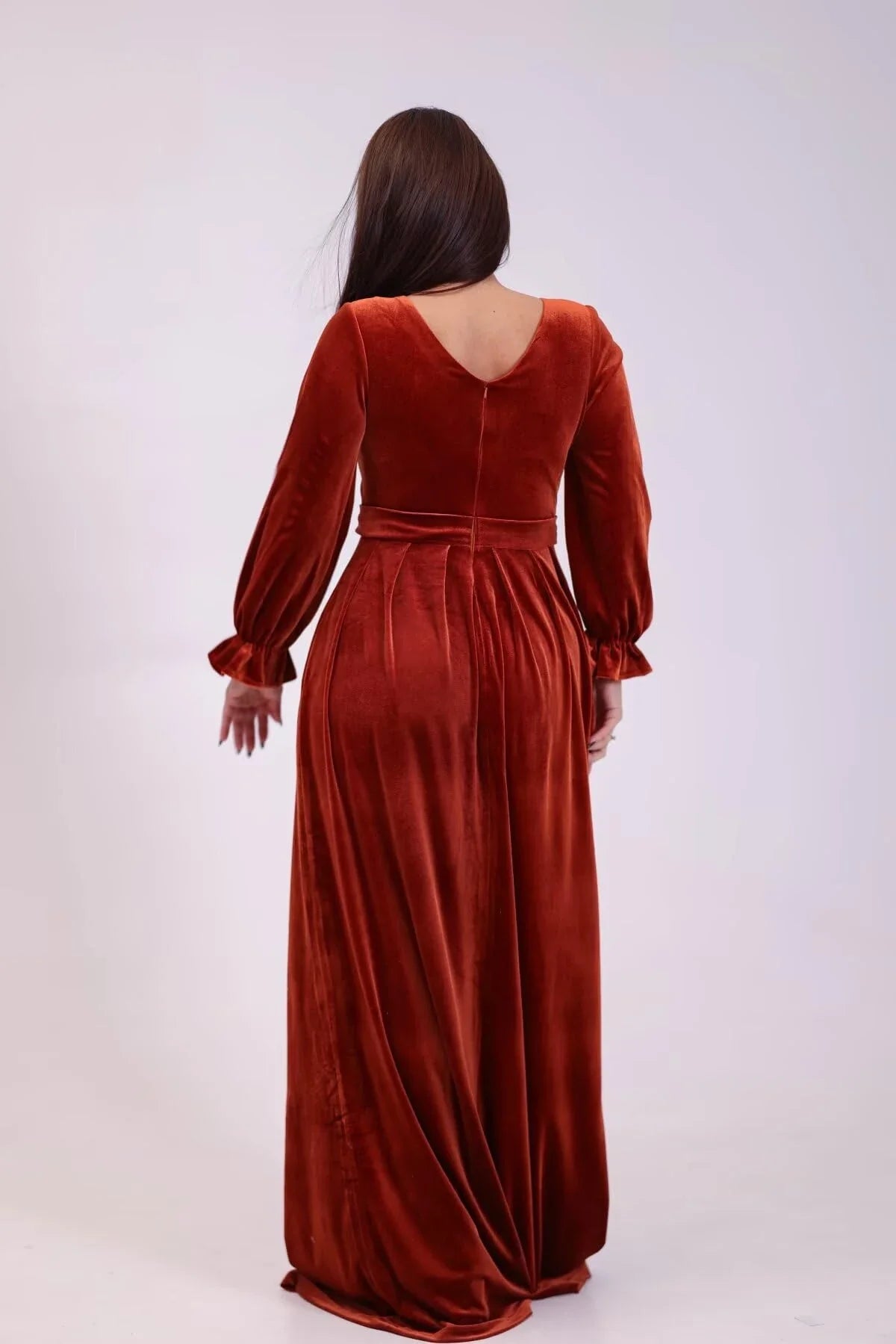 Elegant A-Line V-Neck Bishop Sleeve Maxi Evening Dress
