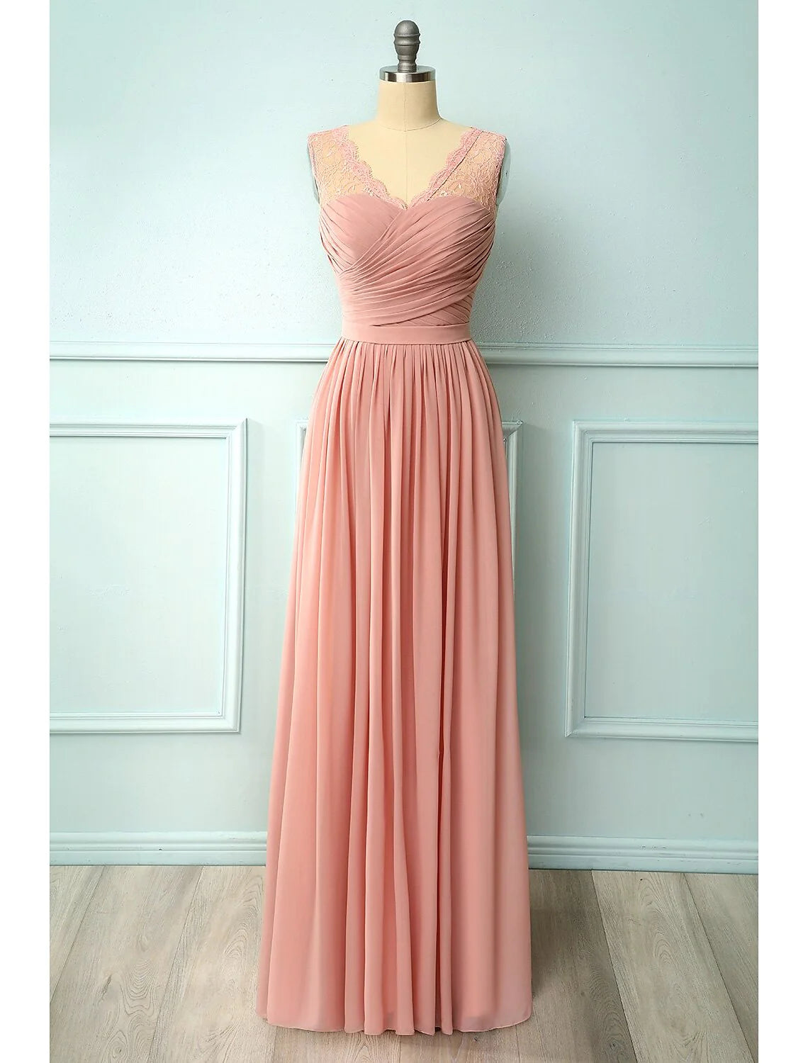 Elegant A-Line V-neck floral chiffon homecoming dress in pink.