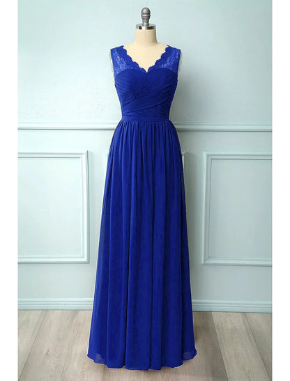 Stylish A-Line V-neck floral chiffon party dress in blue.