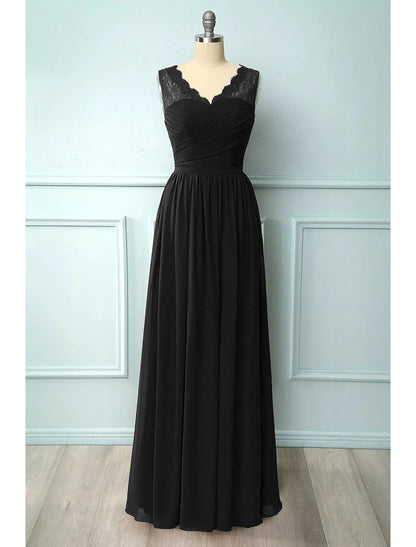 Chic A-Line V-neck floral chiffon floor-length gown in purple.