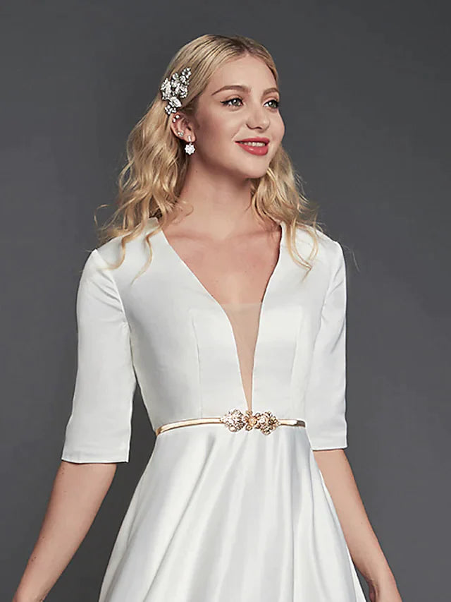 Back view of the elegant satin cocktail dress, highlighting the A-line silhouette.