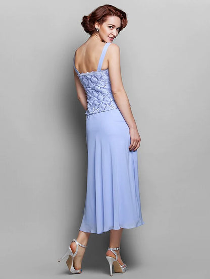 Full view of the elegant long sleeve chiffon dress with wrap for special occasions.