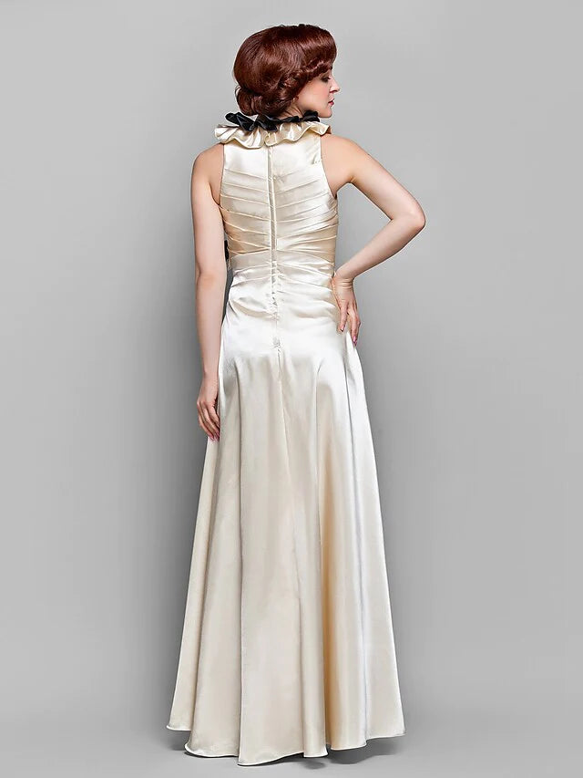 Back view of the A-Line Mother of the Bride gown, showing floor length and graceful silhouette.
