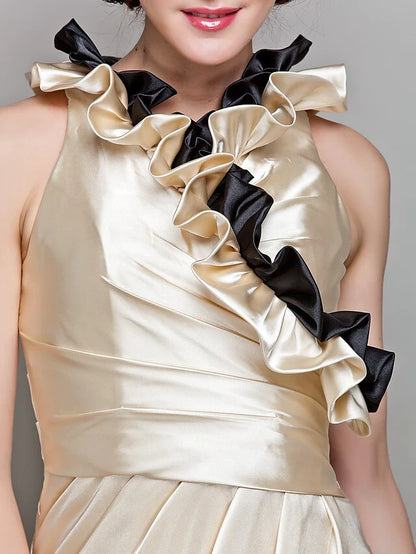Front view of the Mother of the Bride dress, highlighting the V-neckline and included matching wrap.