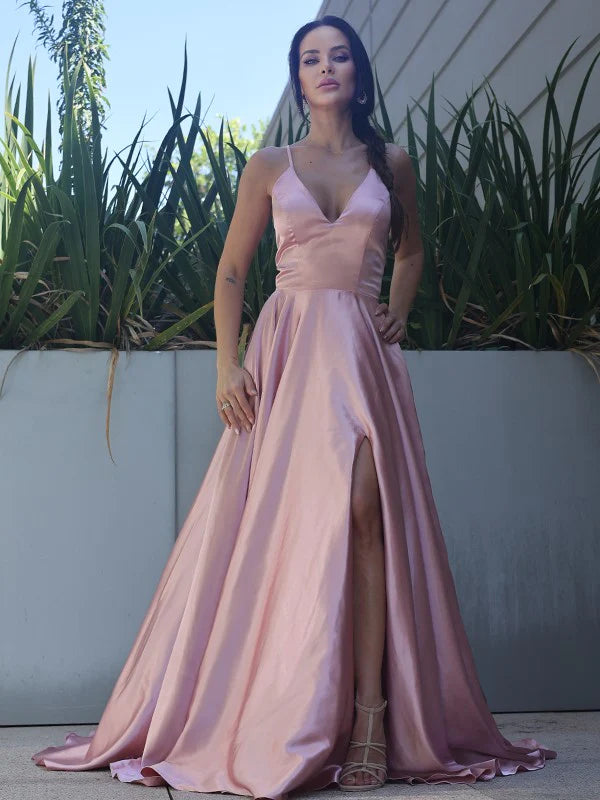 Back view of an A-line V-neck ruffled sleeveless dress, showcasing the flowing silhouette.