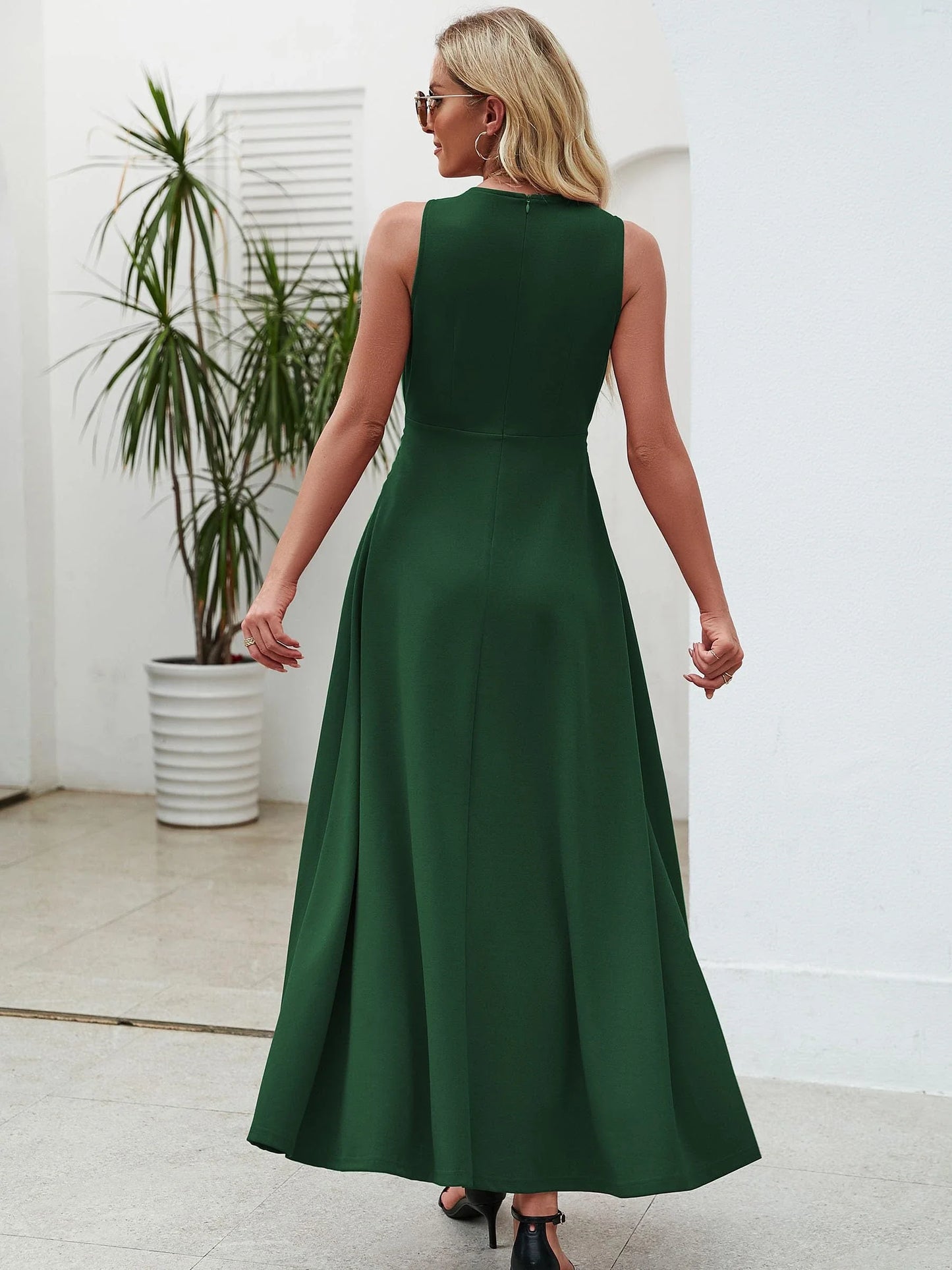 Elegant A-Line V-Neck Sleeveless Twist Front Maxi Evening Dress