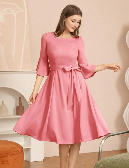 Elegant A - line Boat Neck Bell Sleeve Zipper Back Knee - length Bridesmaid Dress
