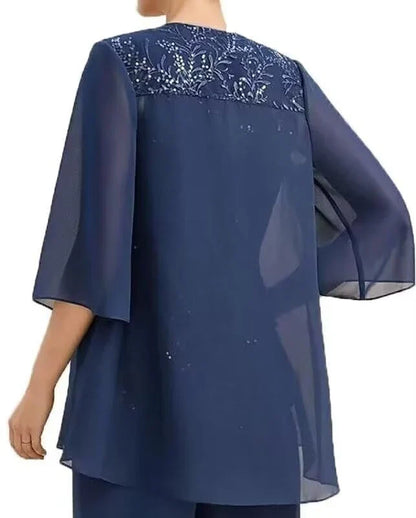 Elegant-A-line-Scoop-Neck-Three-Quarter-Sleeve-Zipper-Back-Floor-length-Bridesmaid-Dress-Set
