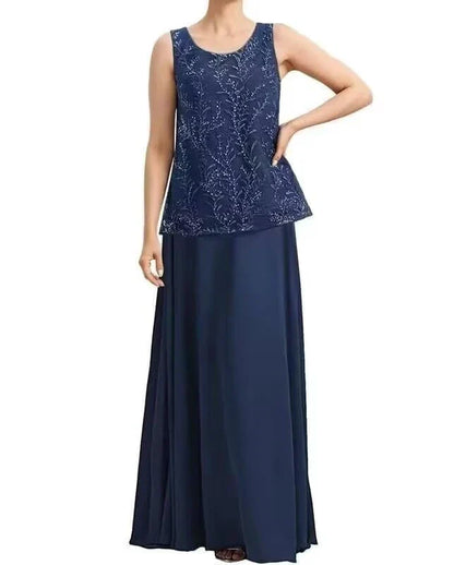 Elegant-A-line-Scoop-Neck-Three-Quarter-Sleeve-Zipper-Back-Floor-length-Bridesmaid-Dress-Set