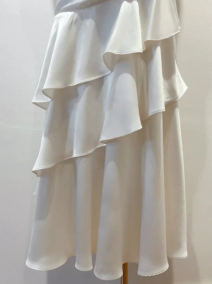 Elegant Asymmetrical One-Shoulder Ruched Ruffle Tiered Maxi Dress