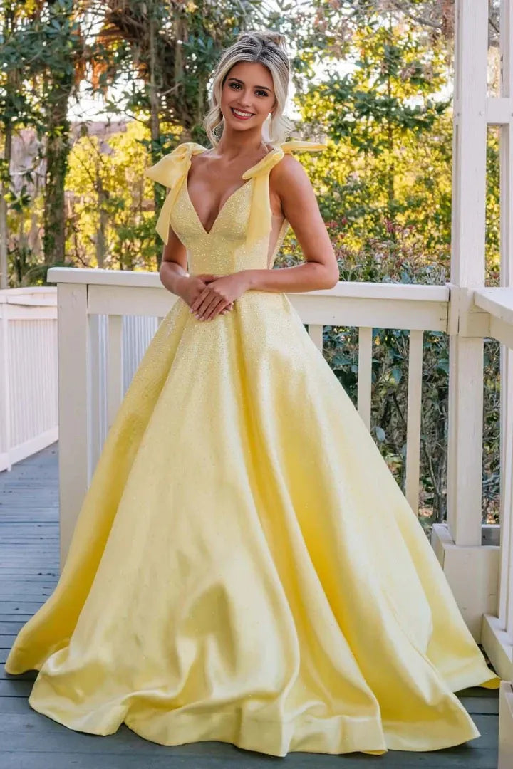 Elegant Ball Gown Tie-Shoulder Sleeveless Open-Back Train Maxi Evening Dress