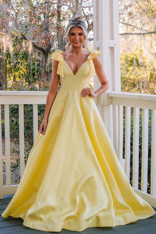 Elegant Ball Gown Tie-Shoulder Sleeveless Open-Back Train Maxi Evening Dress