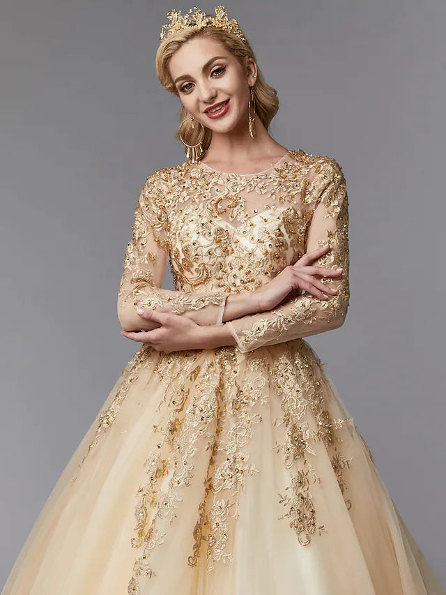 Back view of a glamorous wedding dress with a see-through backless design.