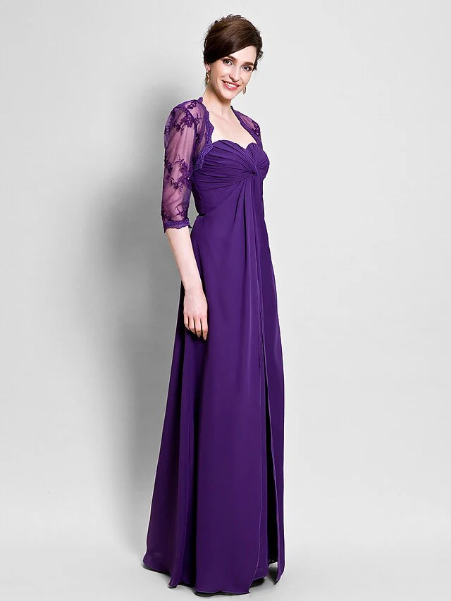 Full view of a convertible floor-length dress with side draping.
