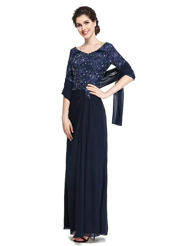 Back view of the elegant lace and chiffon formal gown.