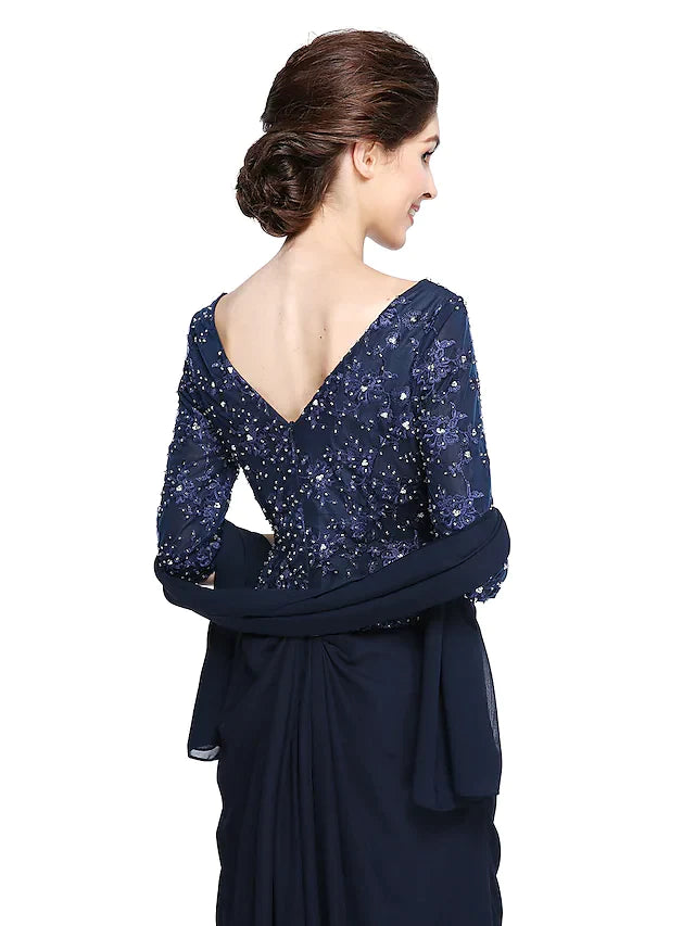 Flowing chiffon skirt of the ankle-length special occasion dress.