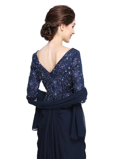 Flowing chiffon skirt of the ankle-length special occasion dress.