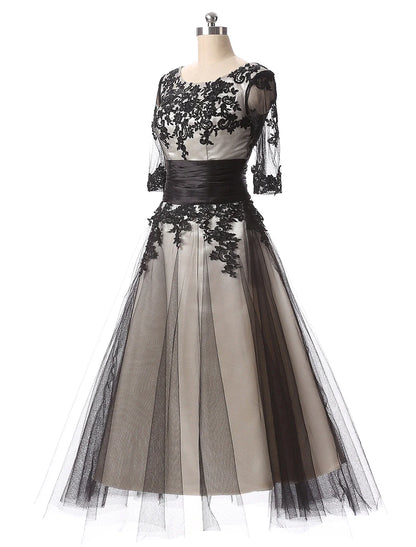 Side view of the formal color block evening dress.