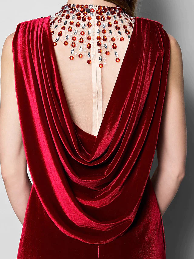 Another angle of the Mother of the Bride velvet dress.
