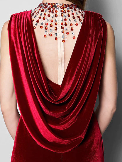 Another angle of the Mother of the Bride velvet dress.