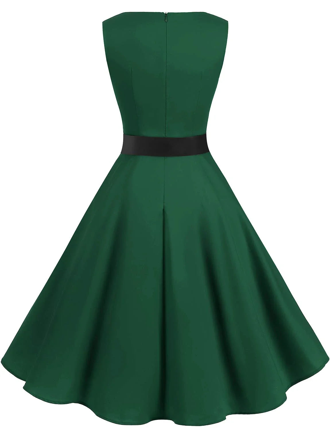 Elegant Sleeveless Round Neck Back Zip Bow Belted Flare Midi Party Dress