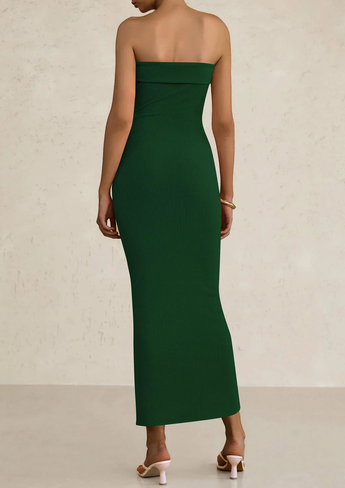 Elegant Strapless Ruched Asymmetric High-Slit Midi Evening Dress