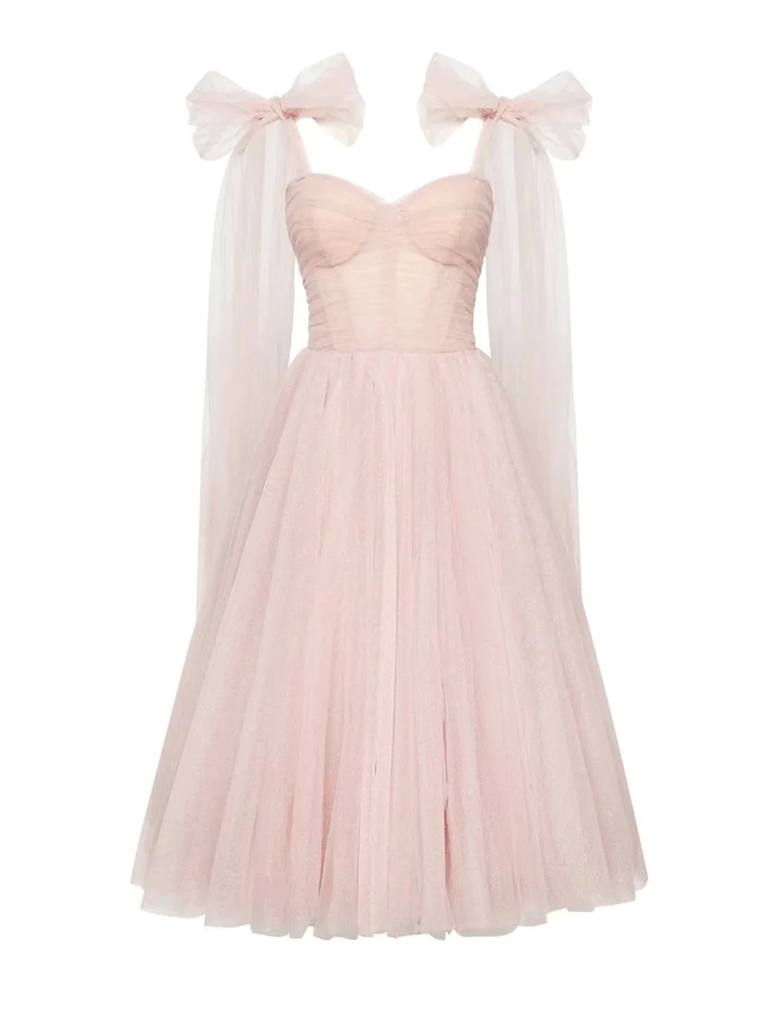 Back view of the square neck corset ball gown, showing the elegant tulle skirt.
