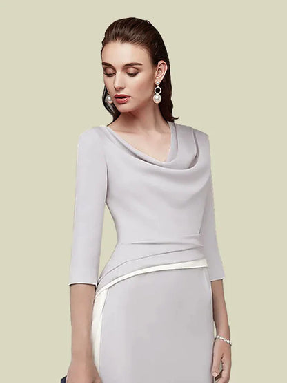 Back view of the elegant Italy satin tea-length dress.