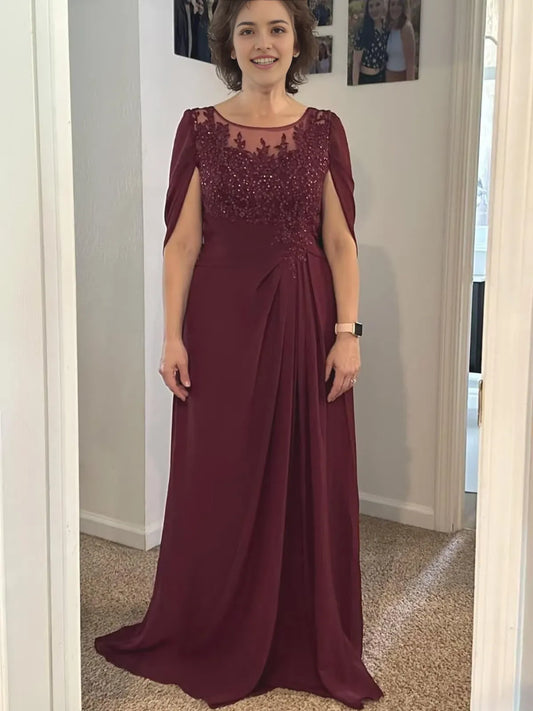Elegant Lace Appliqu¨¦ Cowl Sleeve Keyhole Back Maxi Evening Dress