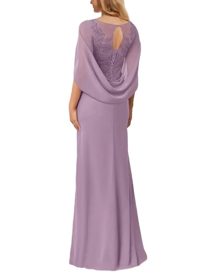 Elegant Lace Appliqu¨¦ Cowl Sleeve Keyhole Back Maxi Evening Dress
