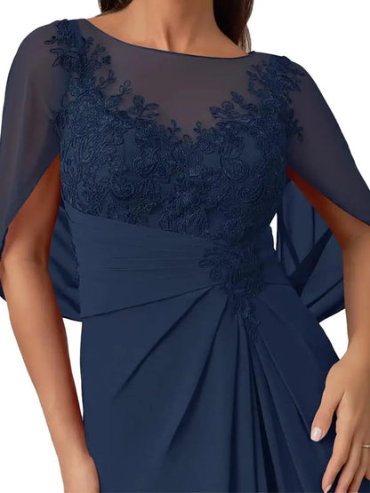 Elegant Lace Appliqu¨¦ Cowl Sleeve Keyhole Back Maxi Evening Dress