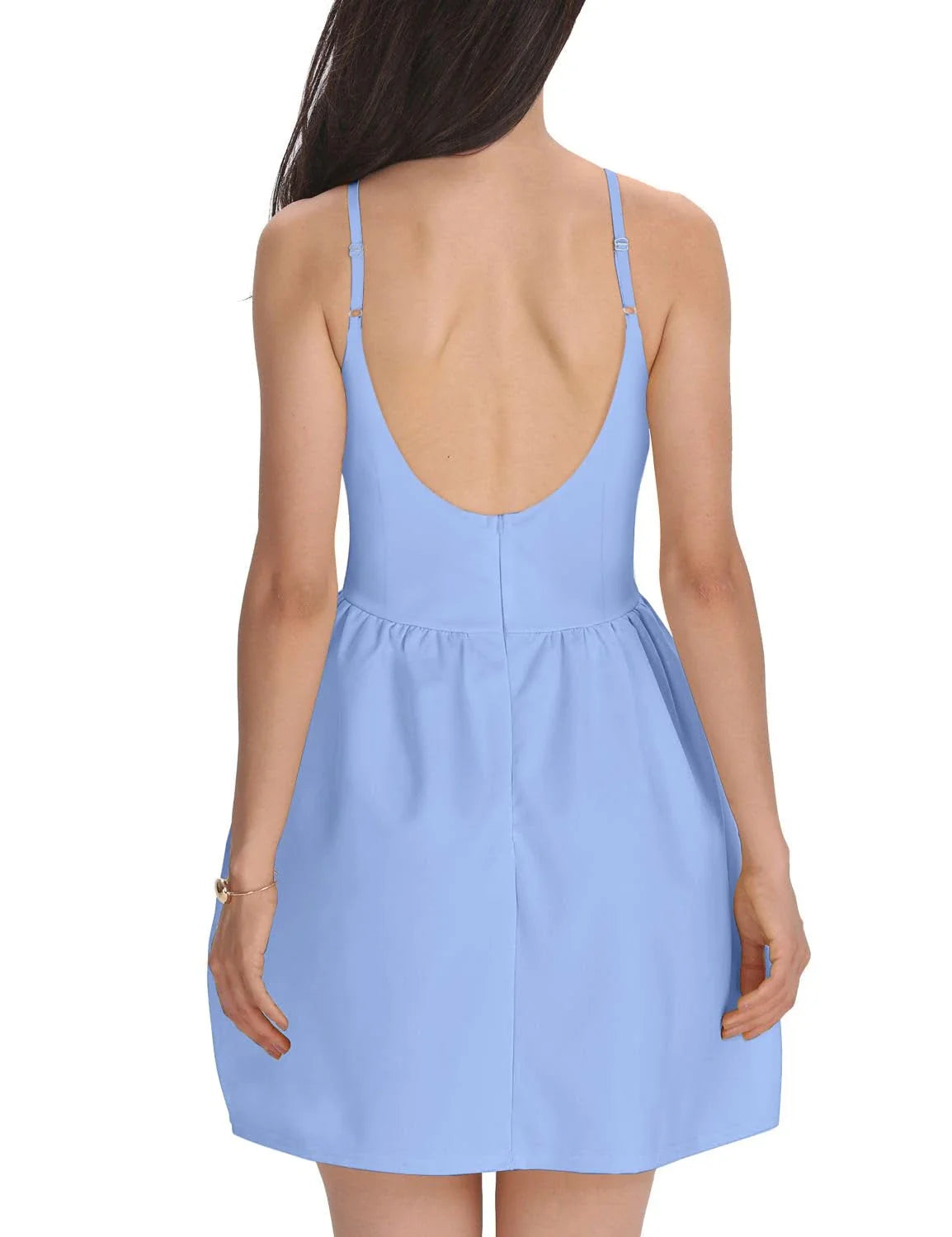 Elegant Spaghetti Strap Square Neck Open Back Flare Mini Party Dress