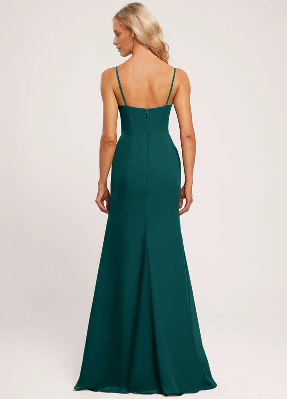 Elegant Mermaid Cowl Neck Spaghetti Strap High-Slit Chiffon Maxi Evening Dress