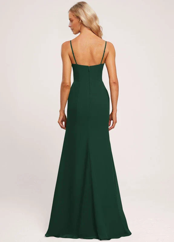 Elegant Mermaid Cowl Neck Spaghetti Strap Ruched High-Slit Maxi Evening Dress