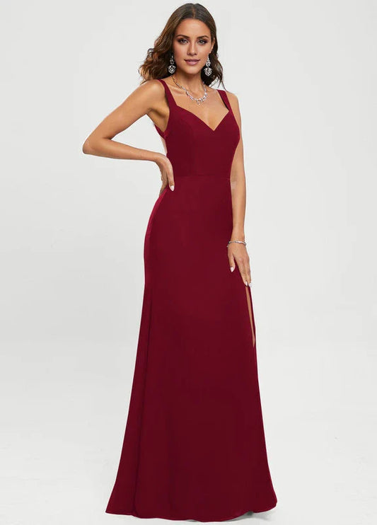 Elegant Mermaid Deep V-Neck Crisscross Back High-Slit Chiffon Maxi Evening Dress