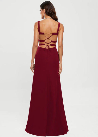 Elegant Mermaid Deep V-Neck Crisscross Back High-Slit Chiffon Maxi Evening Dress