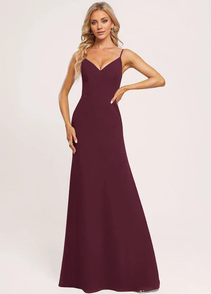 Elegant Mermaid Deep V-Neck Spaghetti Strap Open Back Chiffon Maxi Evening Dress