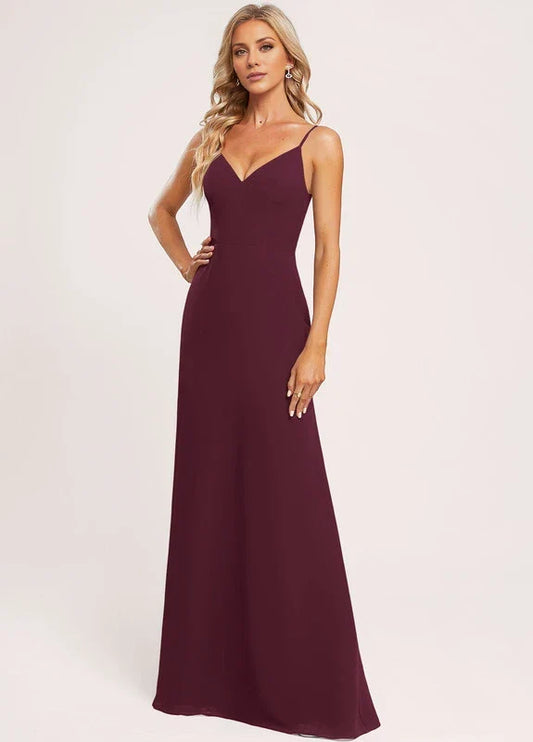 Elegant Mermaid Deep V-Neck Spaghetti Strap Open Back Chiffon Maxi Evening Dress