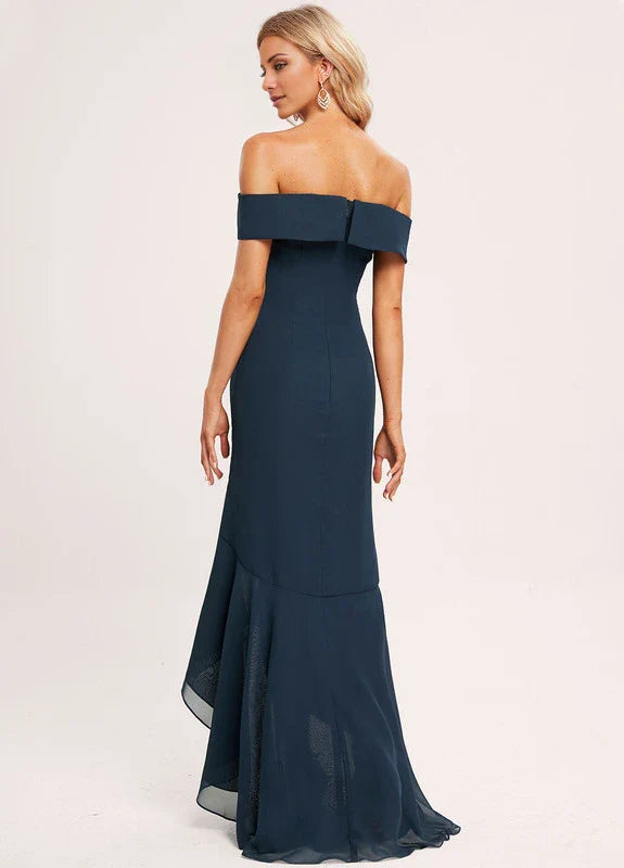 Elegant Mermaid Off-Shoulder High-Slit Asymmetrical Chiffon Maxi Evening Dress