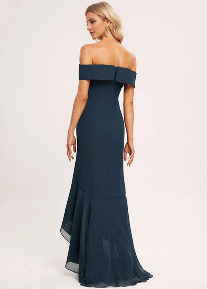 Elegant Mermaid Off-Shoulder High-Slit Asymmetrical Chiffon Maxi Evening Dress