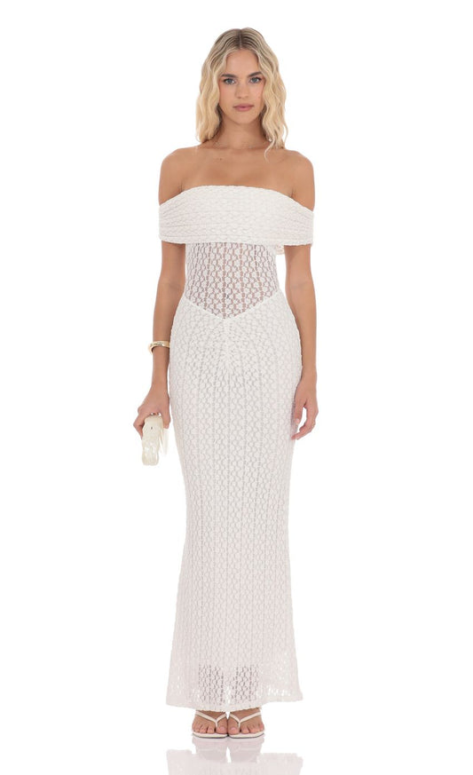 Elegant Mermaid Off-Shoulder Lace-Panel White Floor-Length Prom Dresses