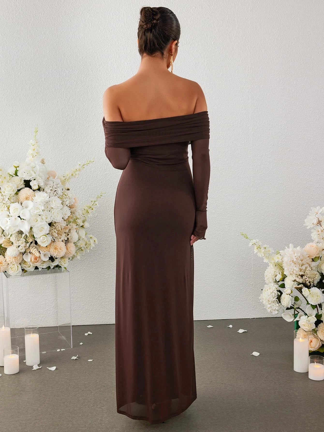 Elegant Mermaid Off-Shoulder Ruched Long-Sleeve Maxi Evening Dress