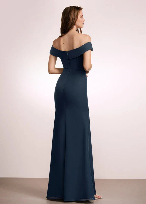 Elegant Mermaid Off-Shoulder Ruffle High-Slit Chiffon Maxi Evening Dress