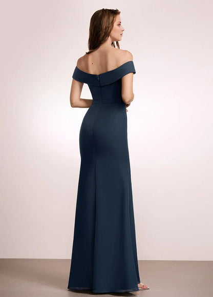 Elegant Mermaid Off-Shoulder Ruffle High-Slit Chiffon Maxi Evening Dress