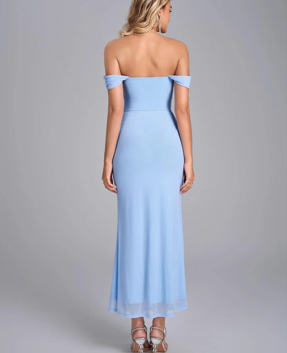 Elegant Mermaid Off-Shoulder Sleeve Open-Back Maxi Evening Dress