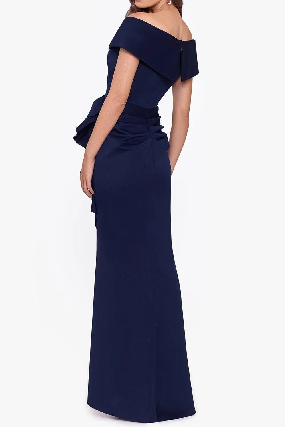 Elegant Mermaid Off - Shoulder V - Neck Short Sleeve Rucked Bow Side Floor - Length Evening Dress