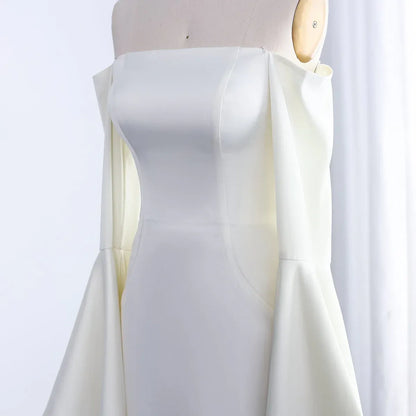 Elegant Mermaid Off-The-Shoulder Long Bell Sleeve Satin Evening Dress With Train