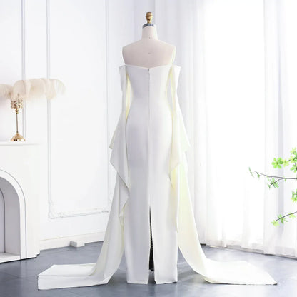 Elegant Mermaid Off-The-Shoulder Long Bell Sleeve Satin Evening Dress With Train