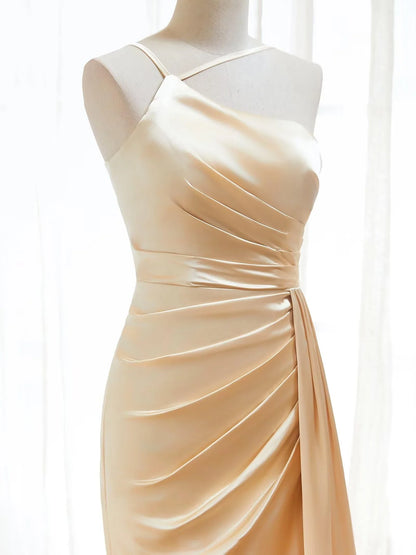 Elegant Mermaid One-Shoulder Sleeveless Crisscross-Lace-Up-Back Train Maxi Evening Dress